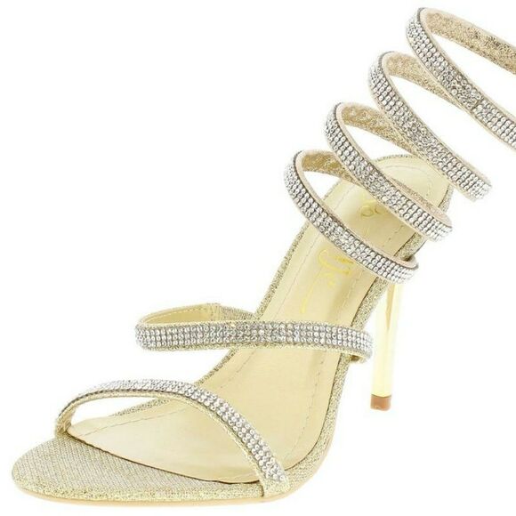 Gold Suedette Ankle Strap Heels - Picture 2 of 4